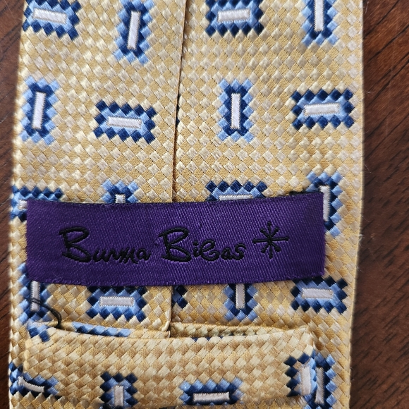 Burma Bibas Tie -  3.5 in Yellow Blue 100% XLong Silk Necktie - Men's Classic - Picture 2 of 4